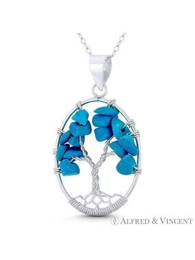Tree-of-Life Etz Chaim Created Turquoise Pendant in .925 Sterling Silver